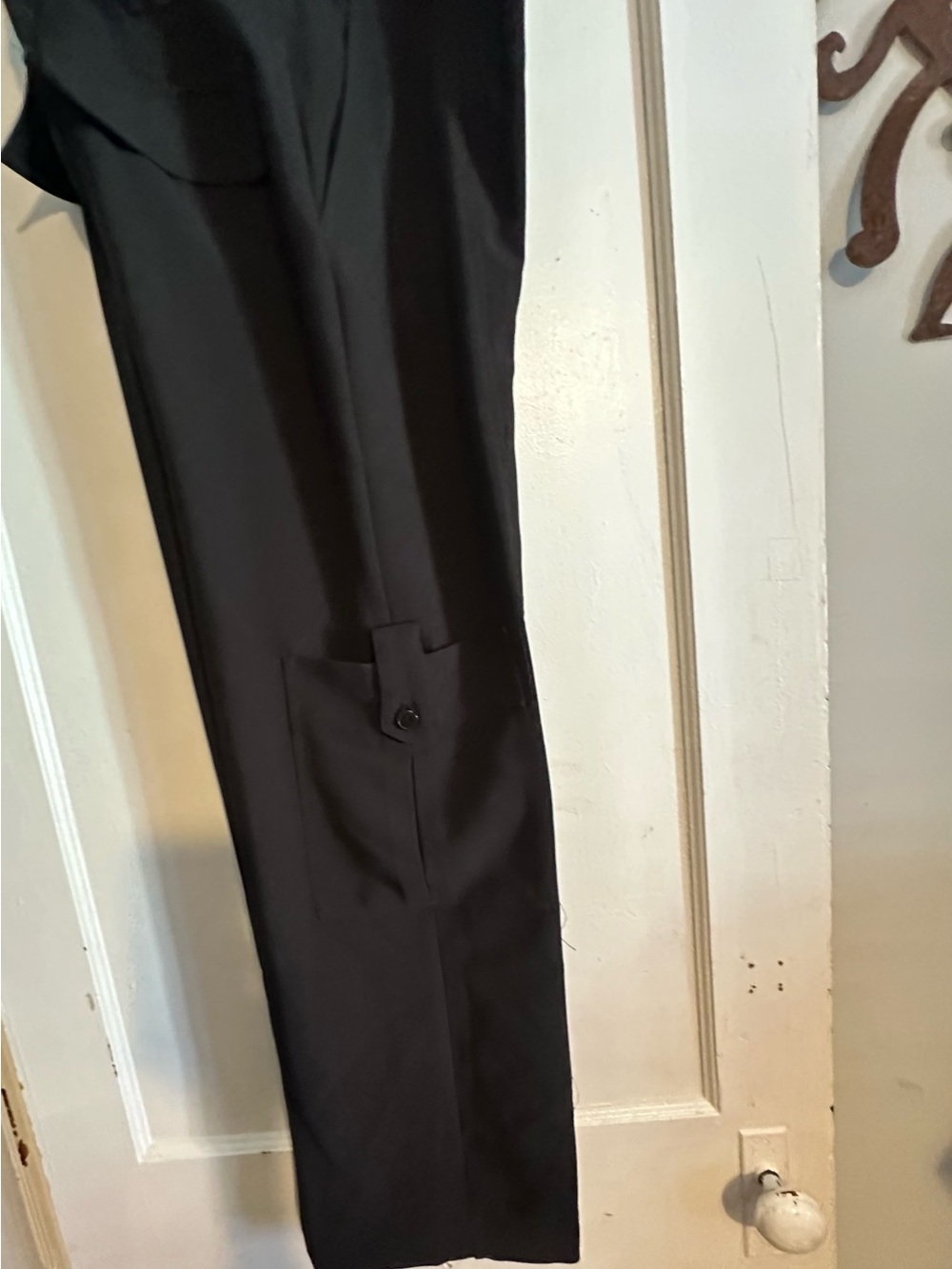 Black Straight-Leg Pants with Cargo Pocket Detail